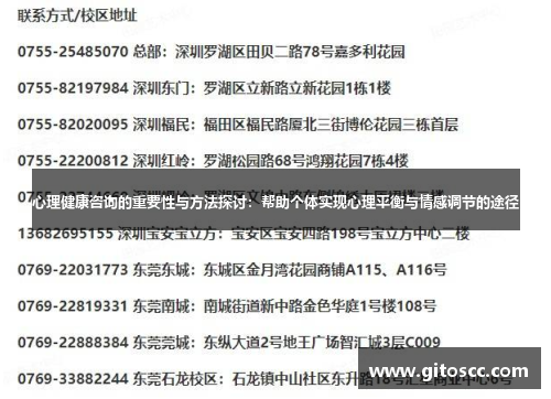 心理健康咨询的重要性与方法探讨：帮助个体实现心理平衡与情感调节的途径